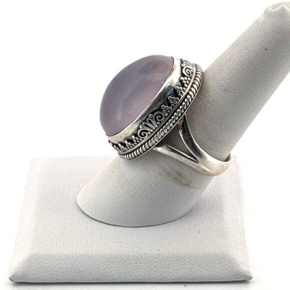 Estate Sterling Silver 925 Large Oval Rose Quartz Cabochon Ring Size 7.75 - Picture 4 of 8